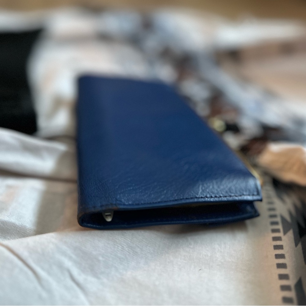 Vintage Rolfs Blue Leather Wallet | Kiss Lock Coin Purse | Cowhide - Picture 8 of 10